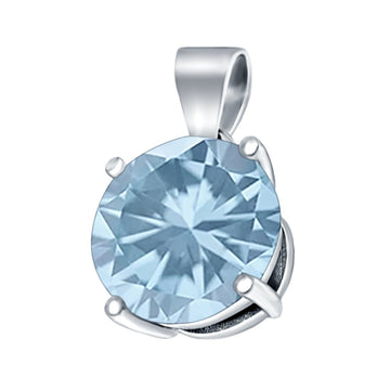Round Simulated Aquamarine CZ Charm Pendant 925 Sterling Silver (8mm)